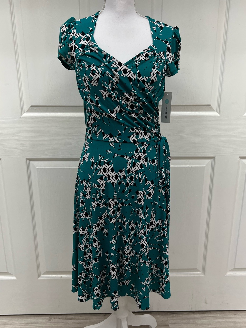 Leota Faux Wrap Dress in Teal Green Size S NWT
